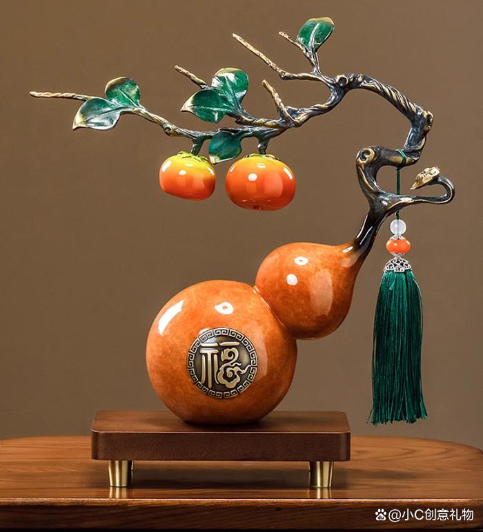 柿柿如意葫芦摆件 中式装饰工艺品的意境之美